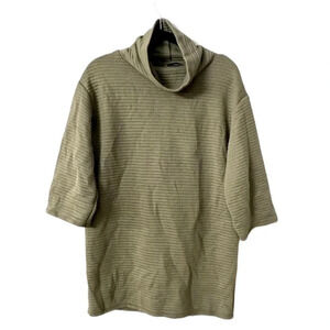 Zara Ottoman Short Sleeve Sage Green Ribbed Funnel Neck Sweater Size M GUC